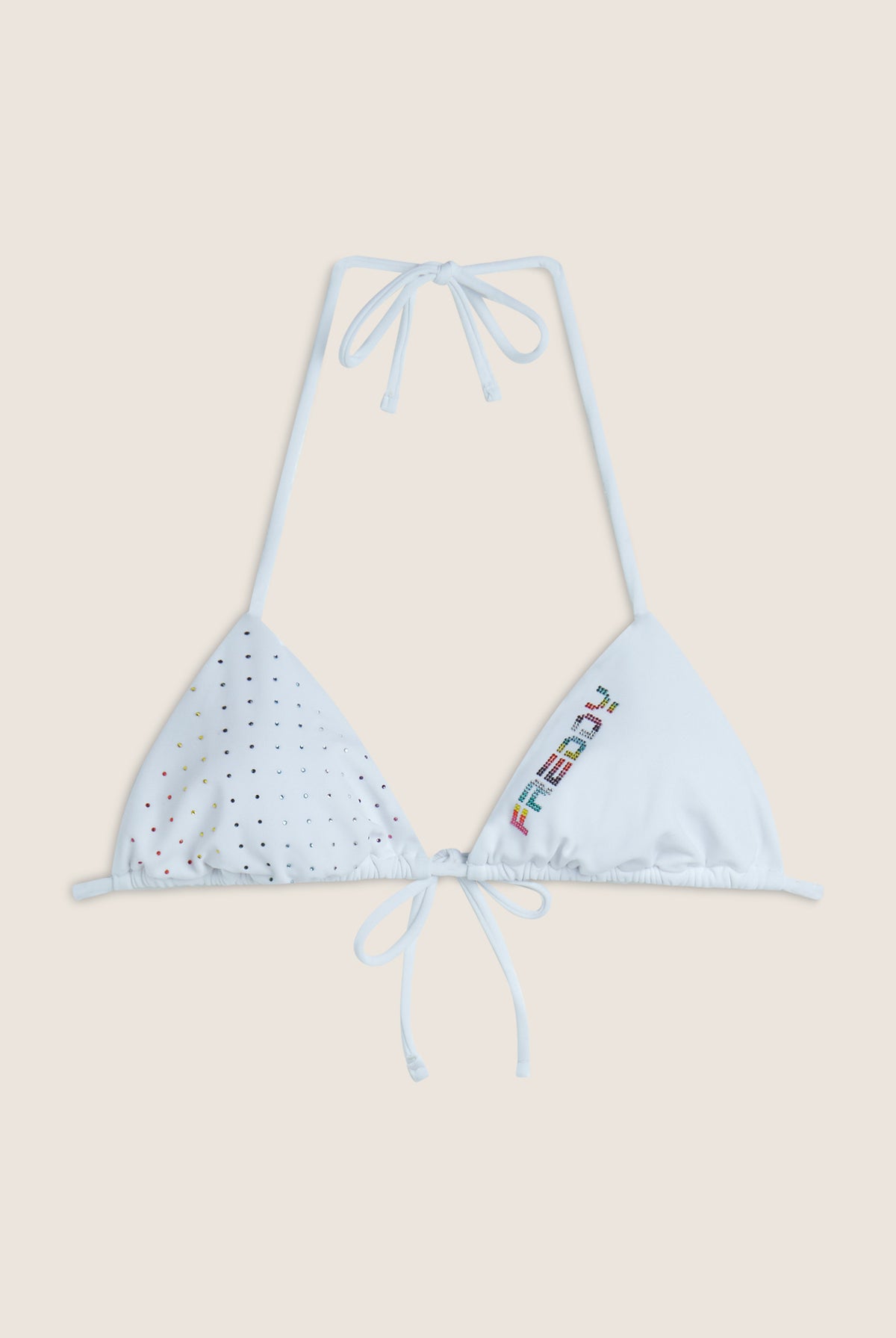 Triangel-Bikinioberteil mit Strassverzierung - WHITE