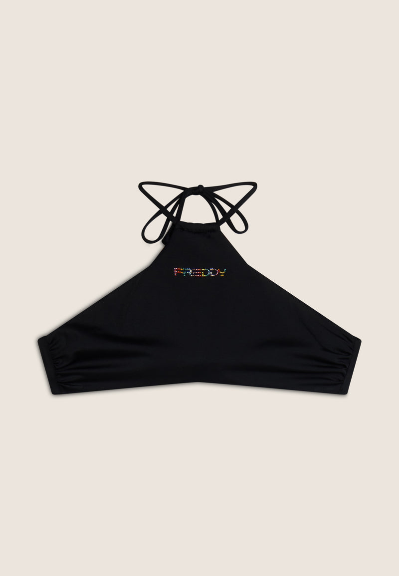 Bikini-Neckholder-Top mit strassbesetztem Freddy Logo - BLACK