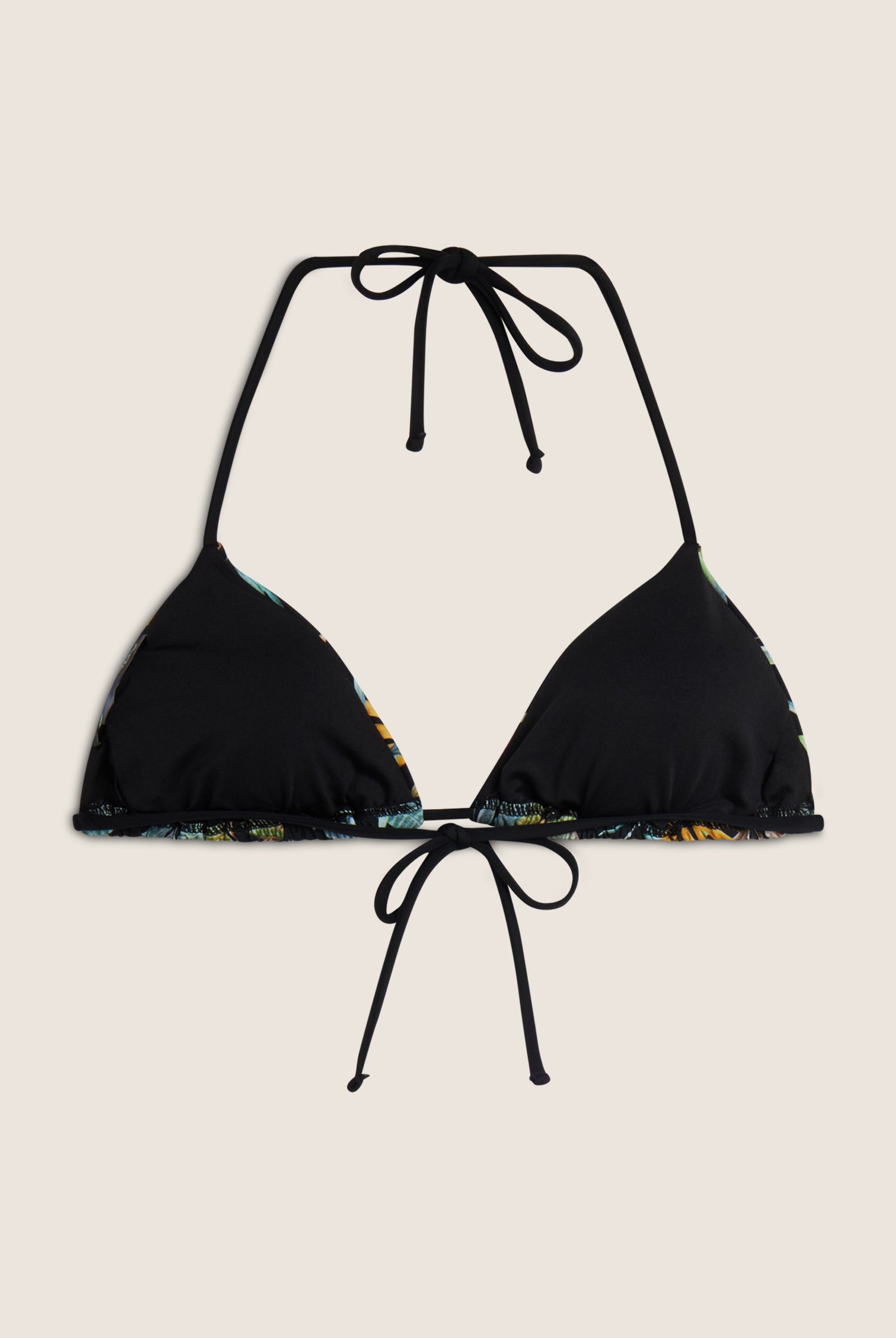 Triangel-Bikinioberteil mit tropischem Blattmuster - BLACK