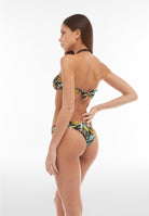 Bandeau-Bikinioberteil mit tropischem Print - BLACK