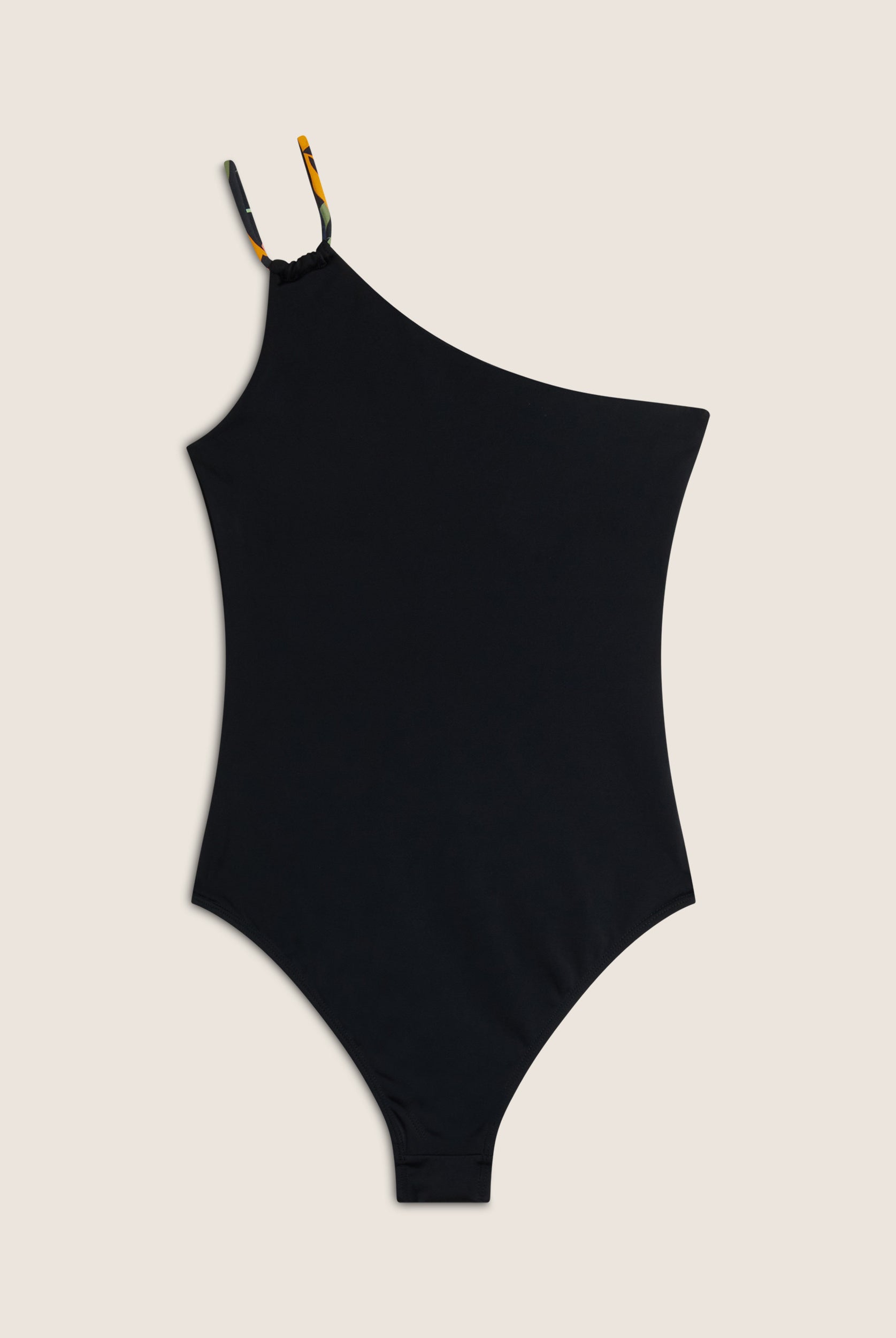 Ein-Schulter Badeanzug mit Aufdruck - BLACK