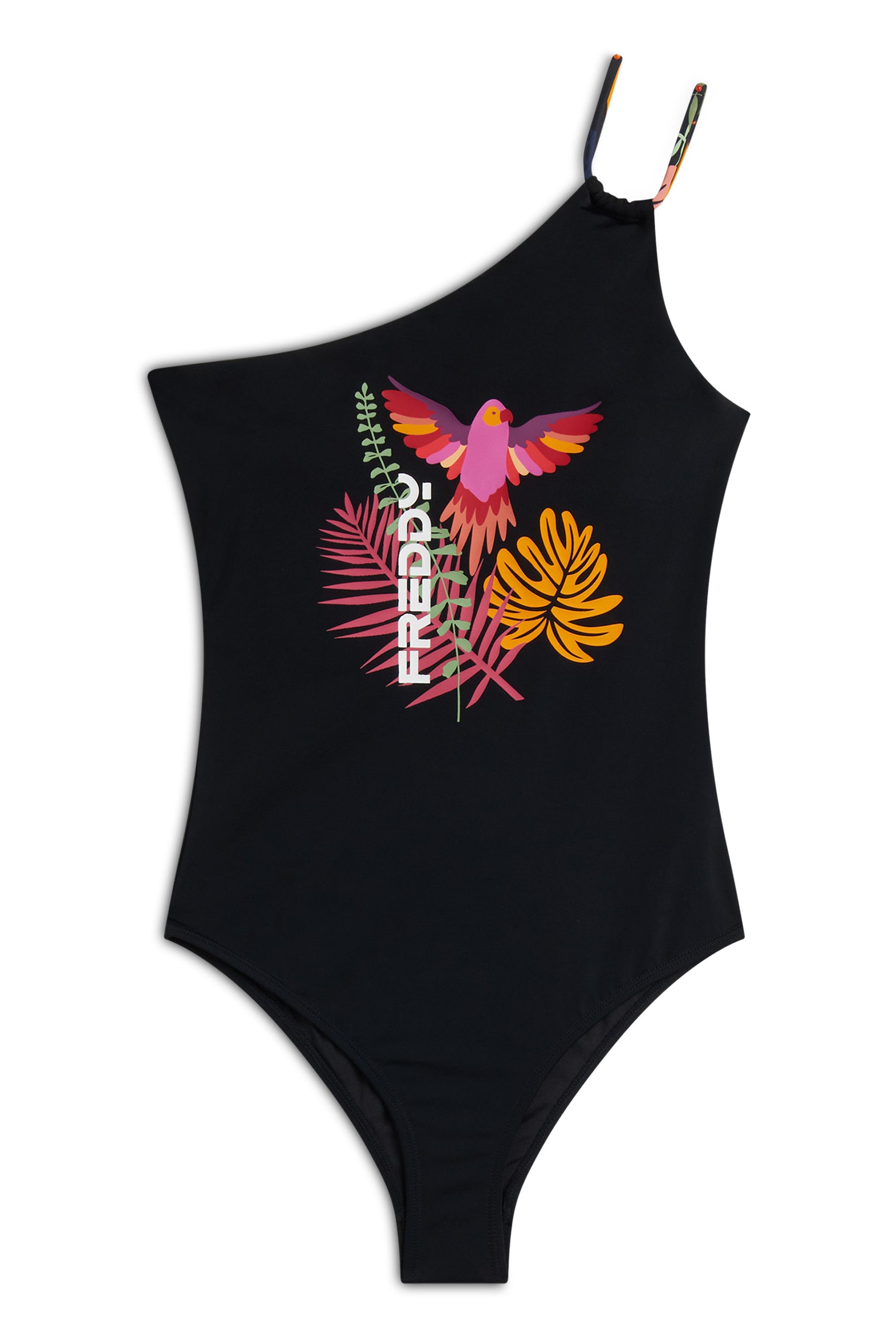 Ein-Schulter Badeanzug mit Aufdruck - BLACK