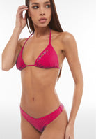 Triangel-Bikinioberteil mit Strassverzierung - FUCHSIA