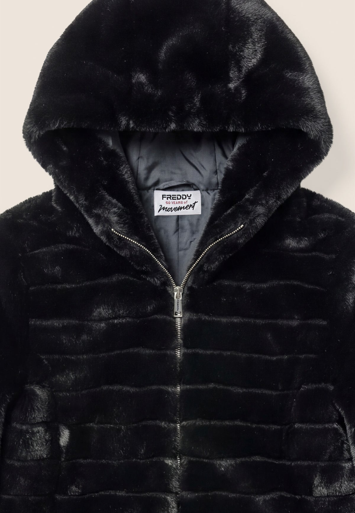 Synthetic fur hooded jacket with striped effect - Black