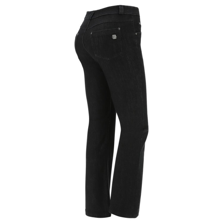 Freddy Fit Jeans - Cropped Flare Jeans in Stretch Denim - J7N - Black Denim - Black Seam