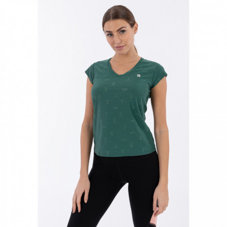 Yoga T-Shirt With Textural Print - Made In Italy - V37 - Smoke Pine