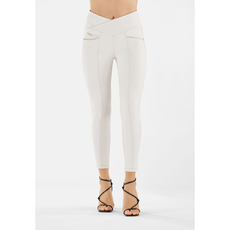 Freddy N.O.W® Yoga Vegan Leather Pants - High High Waist Super Skinny - Criss-Cross Waist - Light Grey - Z102