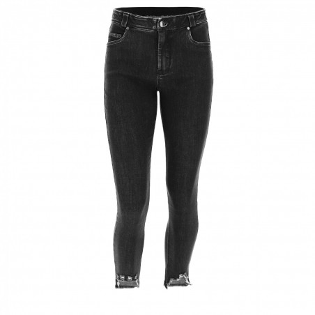 Freddy Fit Jeans - Skinny Destroyed Jeans in Stretch Denim - 7/8 Length - J7N - Black Denim - Black Seam