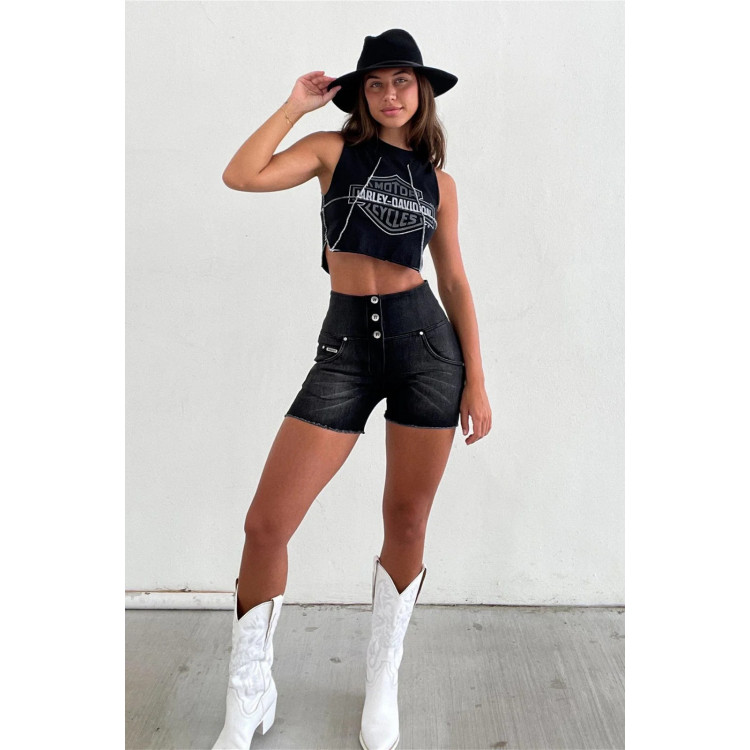 WR.UP® Snug Shorts - High Waist - J7N - Black Denim - Black Seams