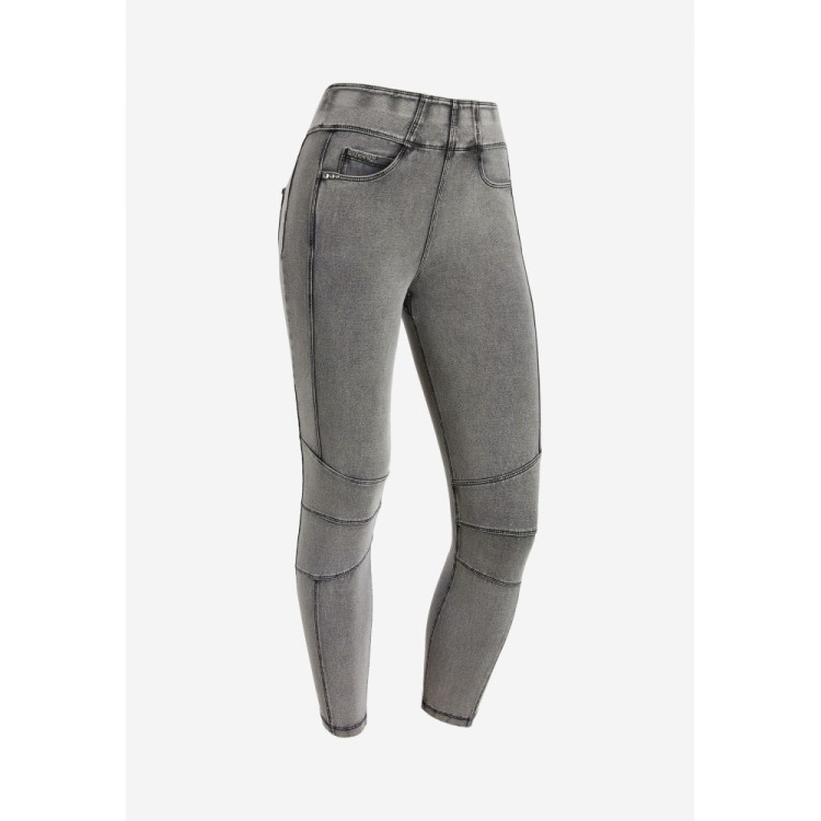 Freddy N.O.W® Yoga Pants - 7/8 - Mid Waist Skinny- Foldable Waist - Biker-Style - Grey Denim - Black Seam - J3N