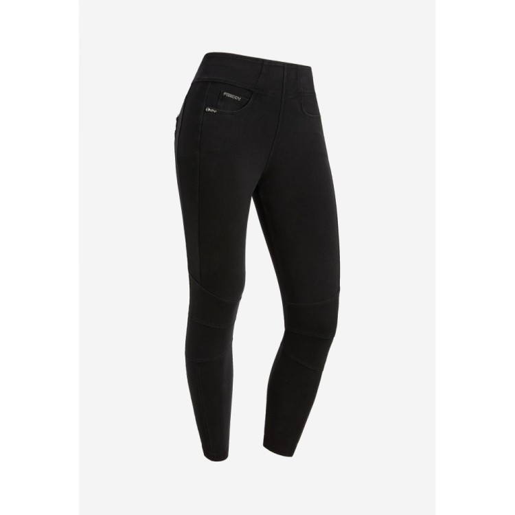 Freddy N.O.W® Yoga Pants - 7/8 - Mid Waist Skinny- Foldable Waist - Biker-Style - Black Denim - Black Seam - J7N
