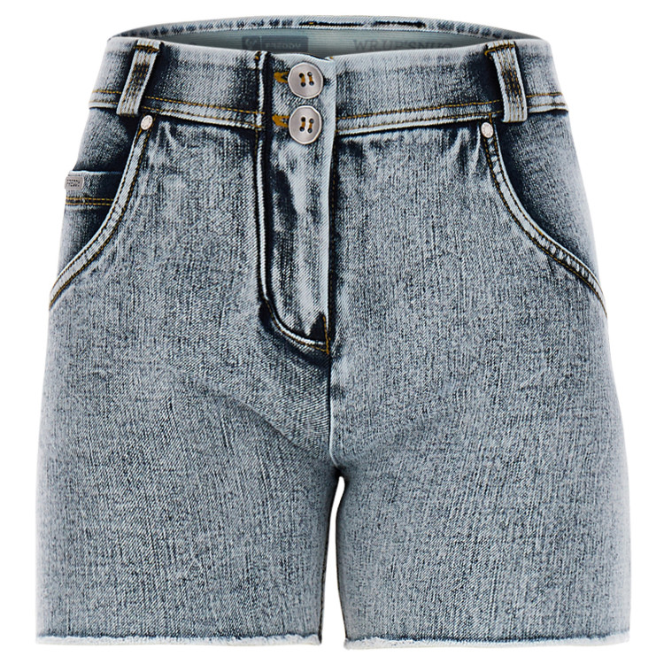 Freddy WR.UP® Snug Eco - Denim Effect - High Waist Shorts - J78Y - Light Grey Denim - Yellow Seam