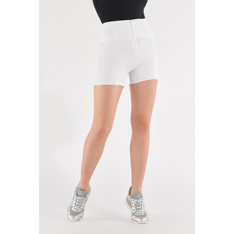 Freddy WR.UP® Denim Effect - High Waist Shorts - Frayed Hemline - W - White