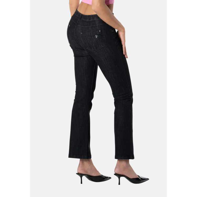 Freddy Fit Jeans - Cropped Flare Jeans in Stretch Denim - J7N - Black Denim - Black Seam