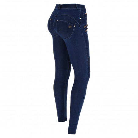 WR.UP® Snug Push-Up Jeans - Regular High Waist Skinny - Biker-Style - J0B - Dark Denim - Blue Seam
