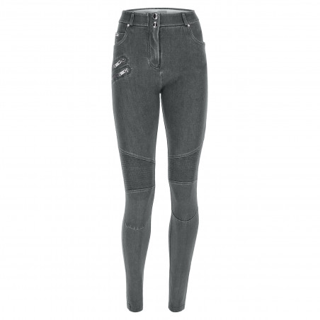 WR.UP® Snug Push-Up Jeans - Regular High Waist Skinny - Biker-Style - J3N - Washed Grey - Black Seam