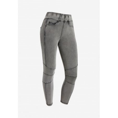 N.O.W® Yoga Pants - 7/8 - Mid Waist Skinny- Foldable Waist - Biker-Style - Grey Denim - Black Seam - J3N