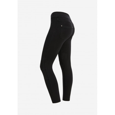 N.O.W® Yoga Pants - 7/8 - Mid Waist Skinny- Foldable Waist - Biker-Style - Black Denim - Black Seam - J7N
