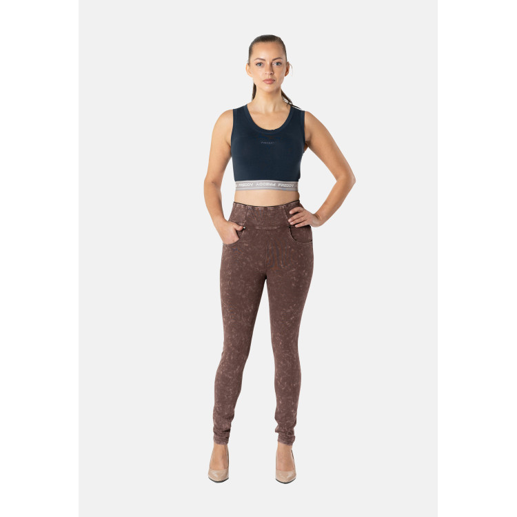 Freddy N.O.W® Yoga Pants - High Waist - Foldable Waist - Garment Dyed - Brown - M29