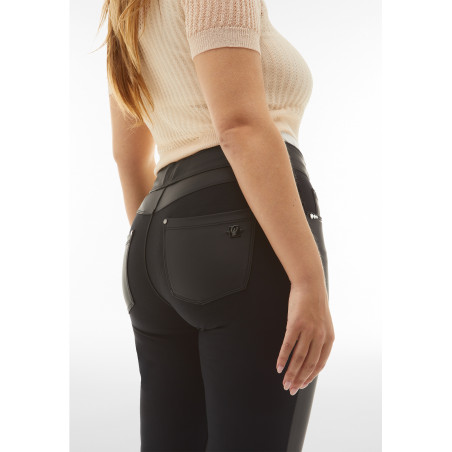 N.O.W® Comfort Pants - Mid Waist Super Skinny - Vegan Leather Front - Black - N0