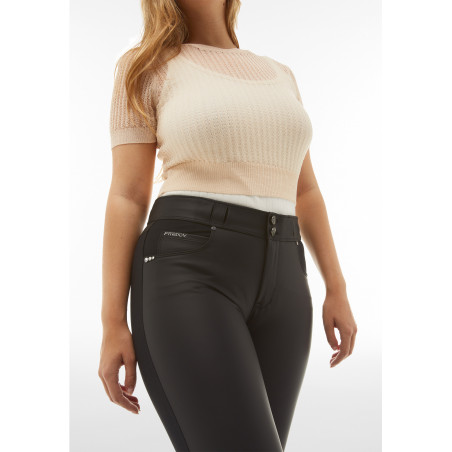 N.O.W® Comfort Pants - Mid Waist Super Skinny - Vegan Leather Front - Black - N0