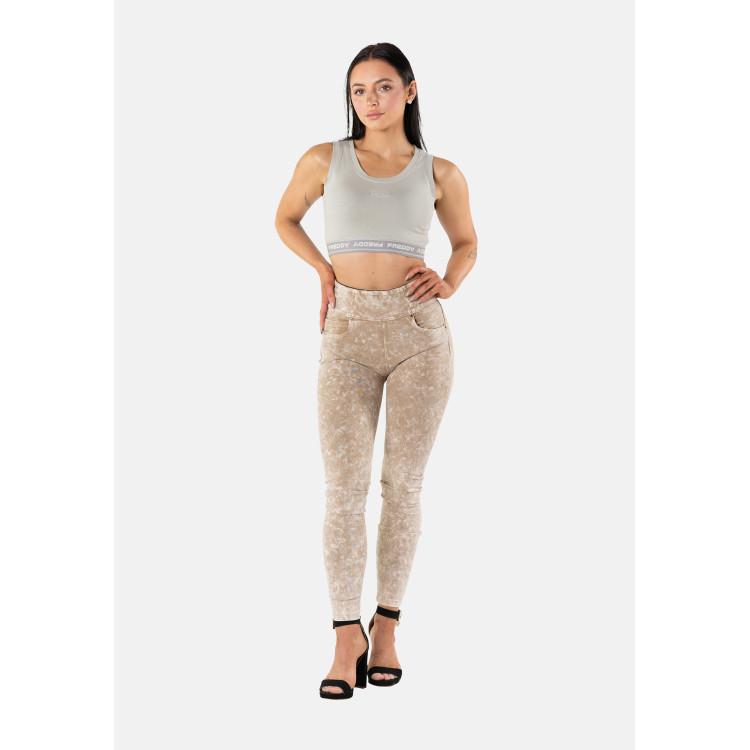 Freddy N.O.W® Yoga Pants - High Waist - Foldable Waist - Garment Dyed - Light Brown - M35