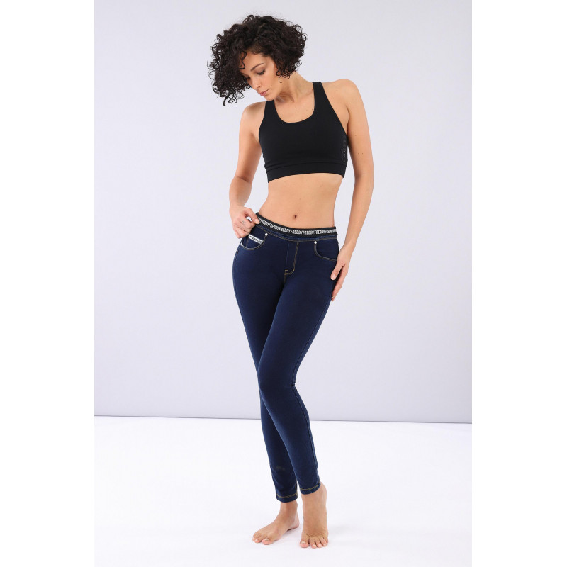 Freddy N.O.W.® Yoga Comfort Jeans - Mid Waist Skinny - Blue - Yellow Seam -  J0Y