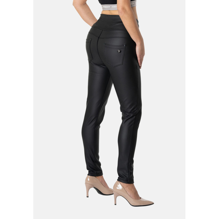 Freddy N.O.W® Yoga Vegan Leather Pants - High High Waist Super Skinny - Criss-Cross Waist - Black - N0