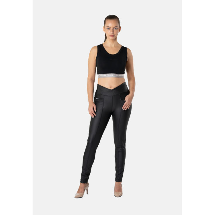 Freddy N.O.W® Yoga Vegan Leather Pants - High High Waist Super Skinny - Criss-Cross Waist - Black - N0