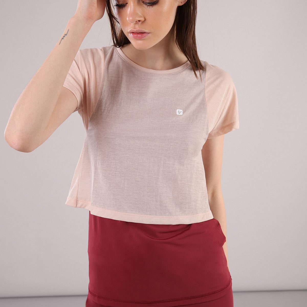 Freddy Yoga T-Shirt - doppellagiger Stoff - Made in Italy - Cordovan - Cameo Rosé - K85P0 – Freddywear