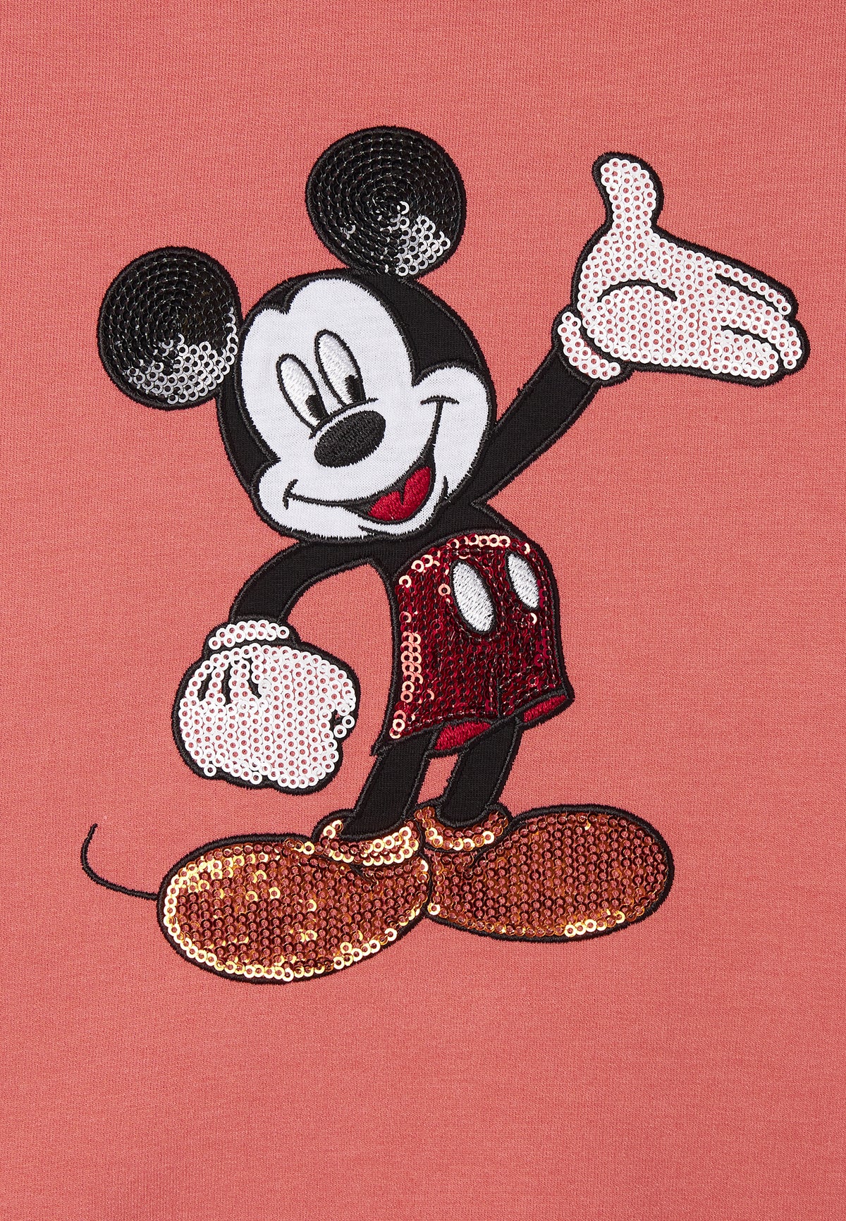 Comfort fit cropped sweatshirt with Mickey Mouse embroidery - Coral
