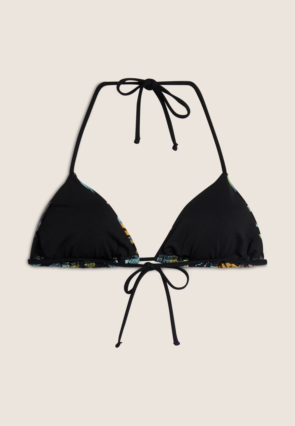 Triangel-Bikinioberteil mit tropischem Blattmuster - BLACK