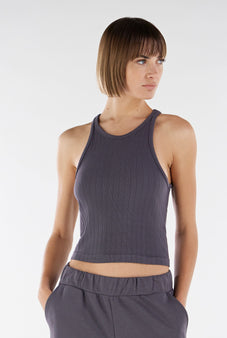 Freddy Damen Crop Top - Racerback - Gerippt - Dunkelgrau - G100 – Freddywear