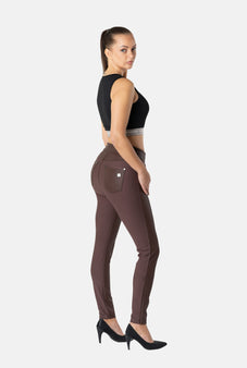Freddy N.O.W® Comfort Pants - Mid Waist Super Skinny - Vegan Leather Front - Brown - M29 – Freddywear