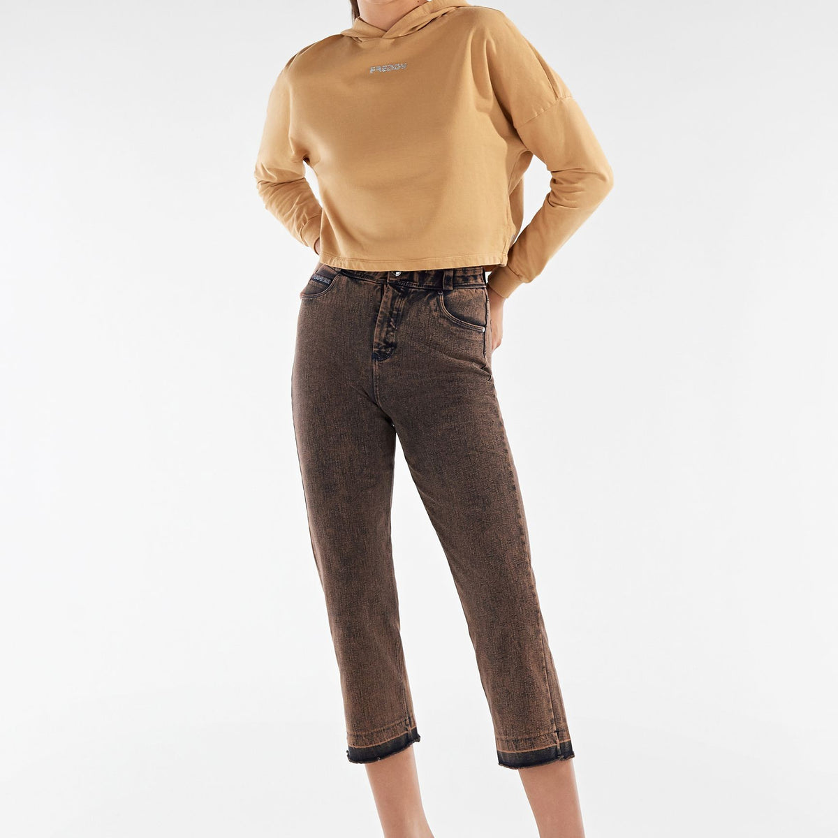 Freddy Fit Jeans - 7/8 High Waist Straight - Garment Dyed - Lunar Wash Brown Denim - J105B – Freddywear