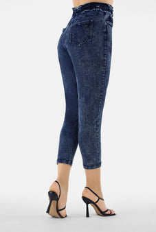 Freddy Fit Jeans - 7/8 Super High Waist Regular - Paperbag Waist - J82B - Bleached Denim - Blue Seam – Freddywear