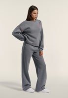 Wide-leg melange trousers with neon pink details - Mélange Gray