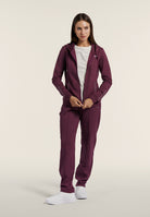 Zip hoodie with logo elastic trims - Mauve Wine