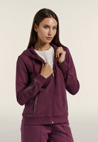 Zip hoodie with logo elastic trims - Mauve Wine