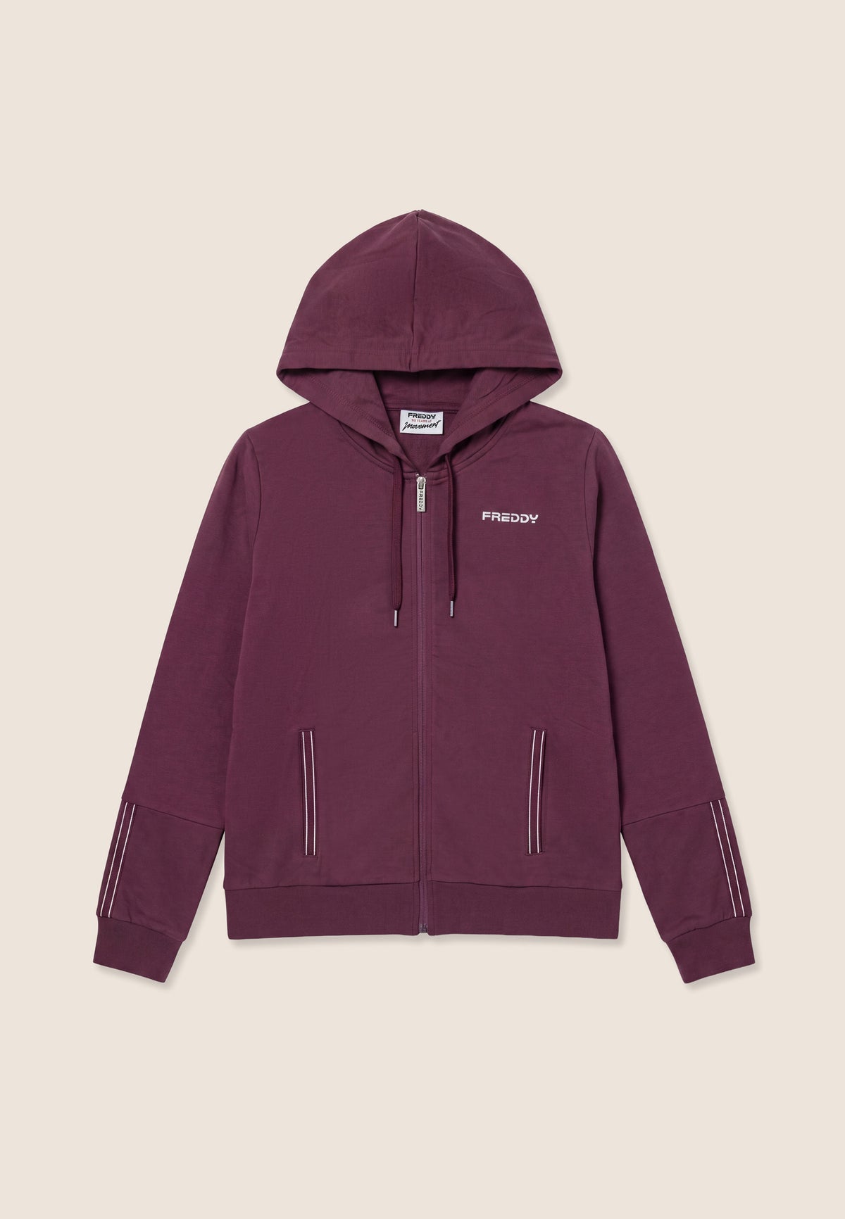 Zip hoodie with logo elastic trims - Mauve Wine