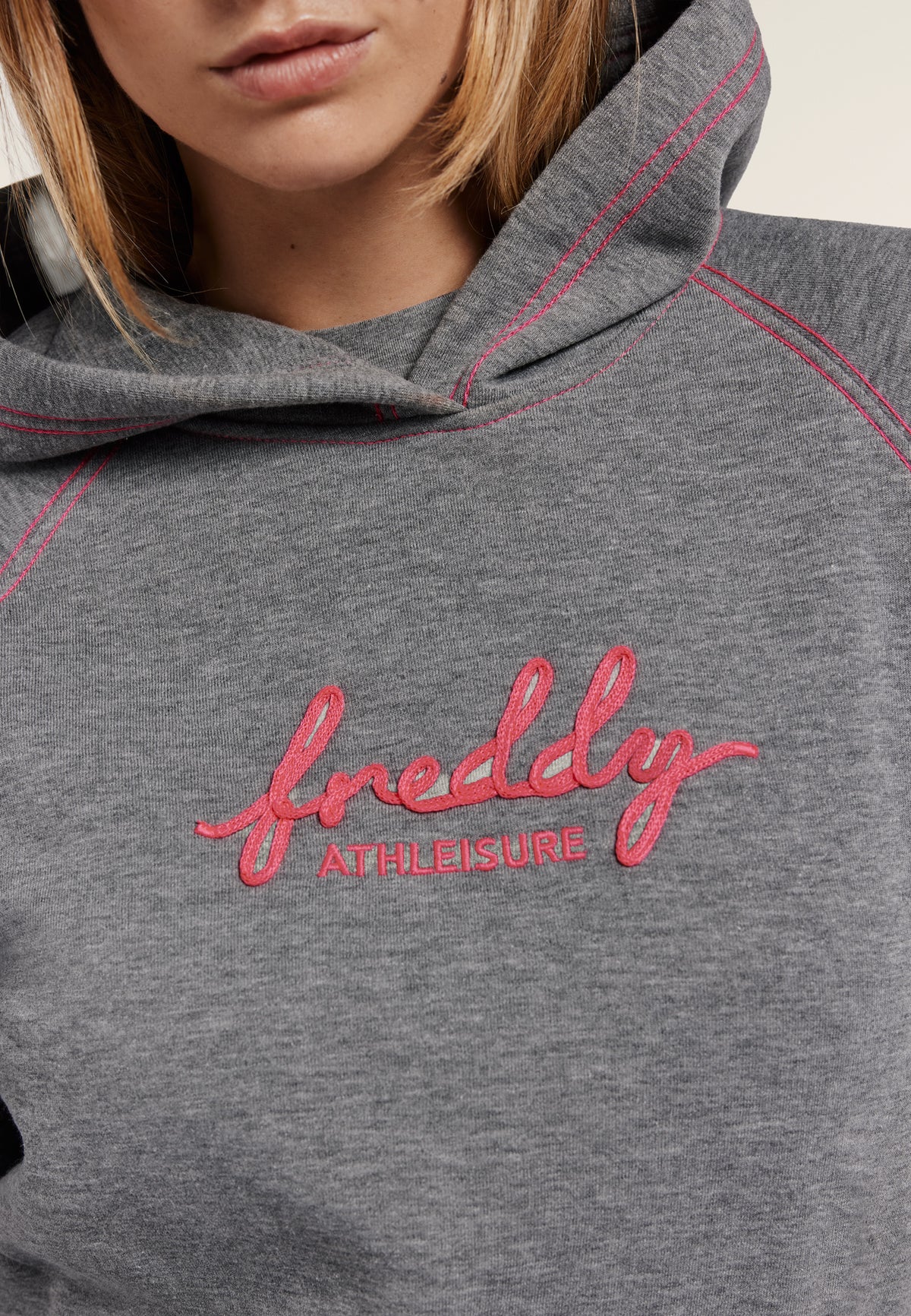 Comfort melange hoodie with neon embroidery - Mélange Gray