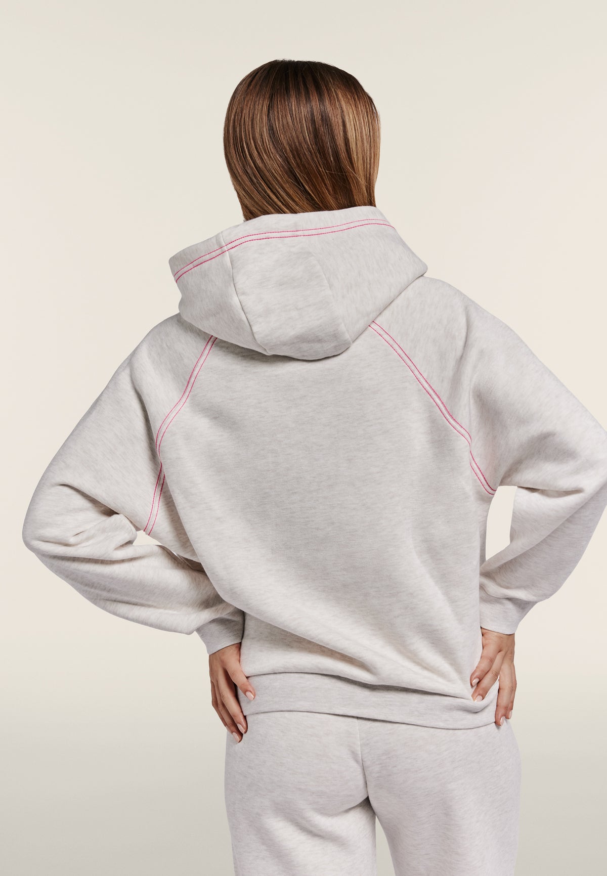 Comfort melange hoodie with neon embroidery - White Melange