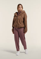 Hooded jacket in cable-knit sherpa fleece - Chanterelle