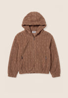 Hooded jacket in cable-knit sherpa fleece - Chanterelle