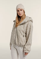 Hooded jacket in cable-knit sherpa fleece - Moonbeam