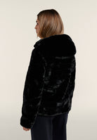 Synthetic fur hooded jacket with striped effect - Black