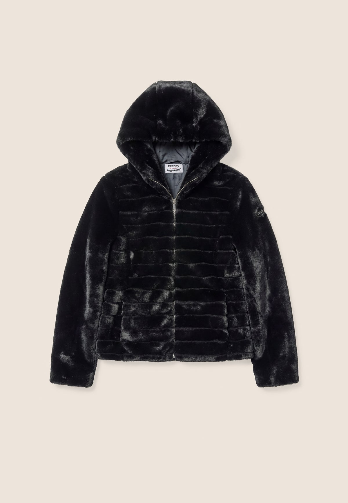 Synthetic fur hooded jacket with striped effect - Black