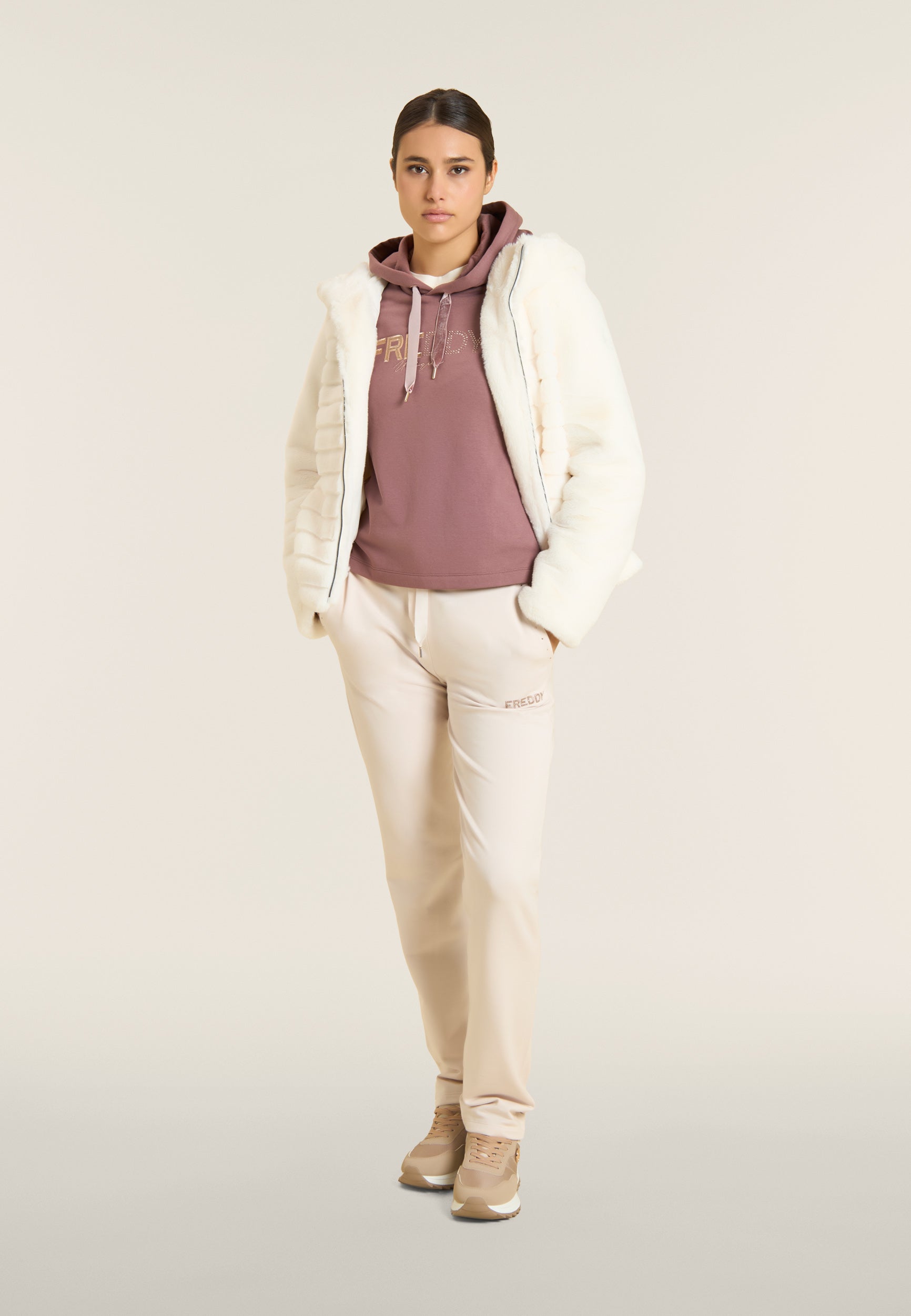 Synthetic fur hooded jacket with striped effect - Artic Wolf