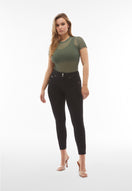 N.O.W. Comfort Mid Waist Skinny 7/8 Denim Jeans - Denim Black - Black Seam