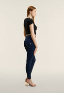 WR.UP Push-Up Button High Waist Skinny Denim Jeans - Denim Dark Blue - Yellow Seam